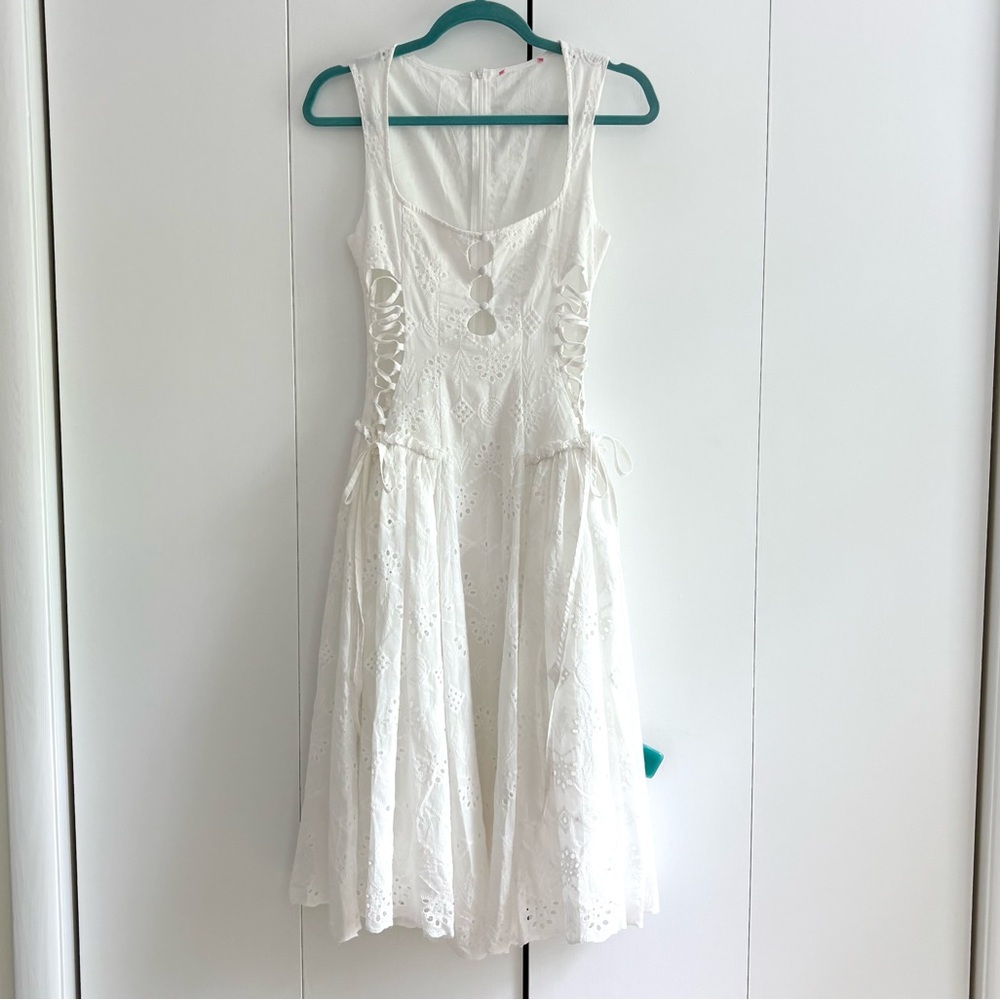 Dolls Kill Sugar Thrillz Blissful Breeze Eyelet White Cotton Midi Dress Size XXS